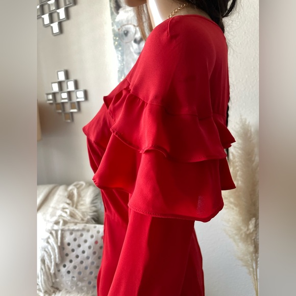 Red Mini Ruffled Dress Size 0 New - Picture 5 of 7